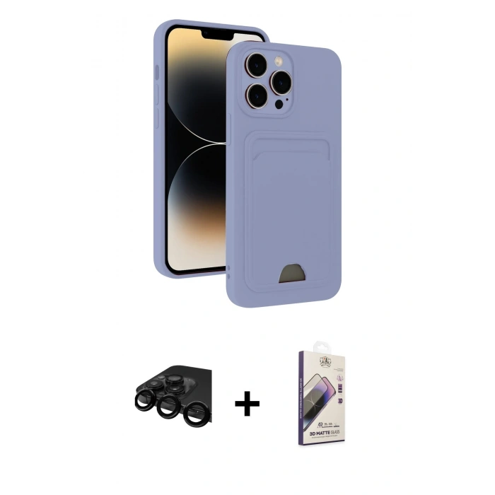 MARSİLYAN™- iPhone 15 Pro Kılıf Vadi Çizgi Prime - Siyah Bilvis 3D Mat Cam Ekran Koruyucu + Raze Metal Kamera Lens - SH