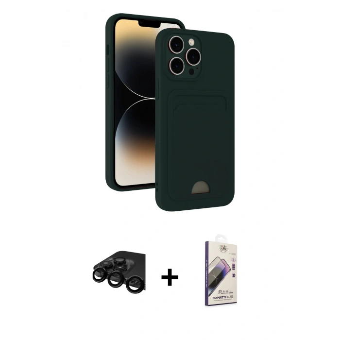 MARSİLYAN™- iPhone 15 Pro Kılıf Vadi Çizgi Prime - Siyah Bilvis 3D Mat Cam Ekran Koruyucu + Raze Metal Kamera Lens - SH