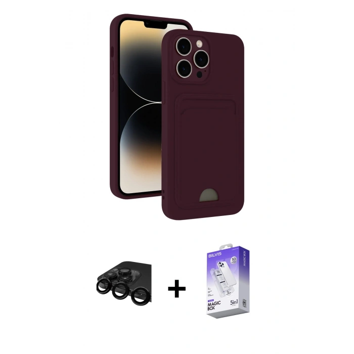 MARSİLYAN™- iPhone 15 Pro Kılıf Vadi Çizgi Prime - Siyah Bilvis 5in1 3D Magic Cam Ekran Koruyucu + Raze Metal Kamera Lens - SH