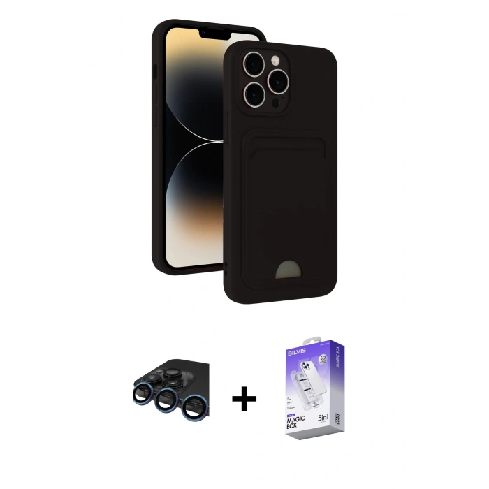 MARSİLYAN™- iPhone 15 Pro Kılıf Vadi Çizgi Prime - Siyah Bilvis 5in1 3D Magic Cam Ekran Koruyucu + Raze Metal Kamera Lens - LT