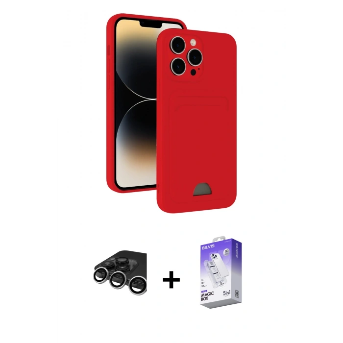 MARSİLYAN™- iPhone 15 Pro Kılıf Vadi Çizgi Prime - Siyah Bilvis 5in1 3D Magic Cam Ekran Koruyucu + Raze Metal Kamera Lens - GS