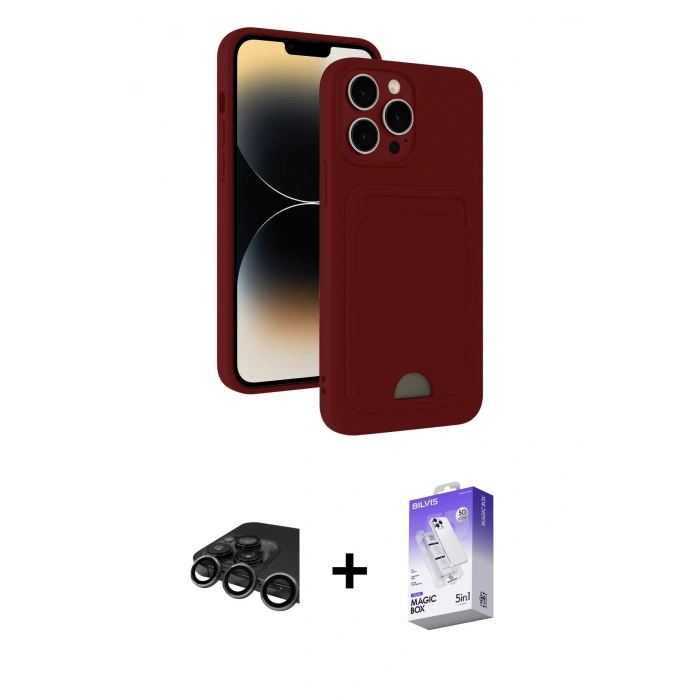 MARSİLYAN™- iPhone 15 Pro Kılıf Vadi Çizgi Prime - Siyah Bilvis 5in1 3D Magic Cam Ekran Koruyucu + Raze Metal Kamera Lens - TMGI