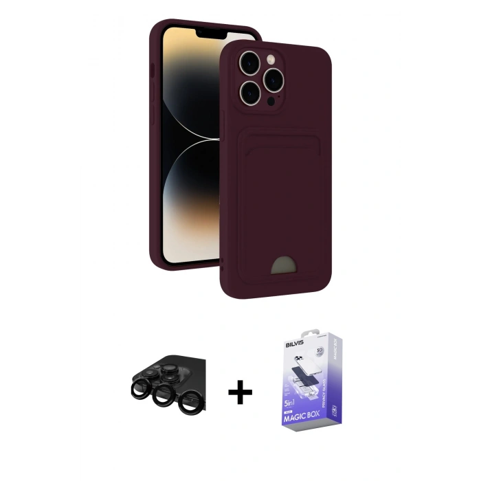 MARSİLYAN™- iPhone 15 Pro Kılıf Vadi Çizgi Prime - Siyah Bilvis 5in1 5D Magic Hayalet Cam Ekran Koruyucu + Raze Metal Kamera Lens - SH