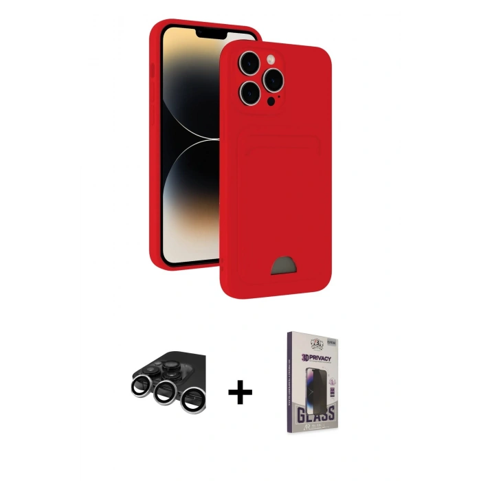 MARSİLYAN™- iPhone 15 Pro Kılıf Vadi Çizgi Prime - Siyah Bilvis Hayalet Cam Ekran Koruyucu + Raze Metal Kamera Lens - GS