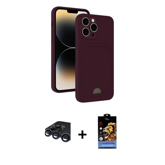 MARSİLYAN™- iPhone 15 Pro Kılıf Vadi Çizgi Prime - Siyah Buffer Hayalet Cam Ekran Koruyucu + Raze Metal Kamera Lens - LT