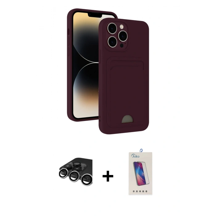 MARSİLYAN™- iPhone 15 Pro Kılıf Vadi Çizgi Prime - Siyah Joko 5D Cam + Raze Metal Kamera Lens - GS