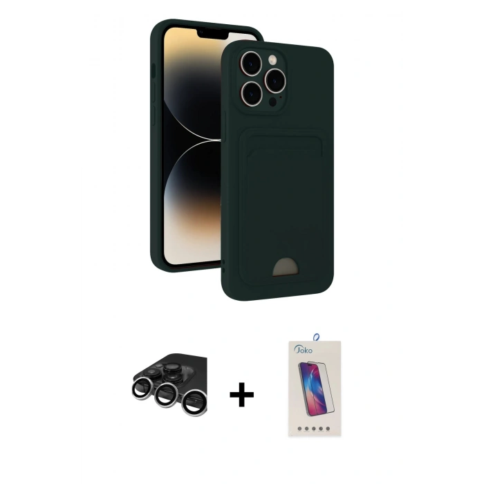 MARSİLYAN™- iPhone 15 Pro Kılıf Vadi Çizgi Prime - Siyah Joko 5D Cam + Raze Metal Kamera Lens - GS