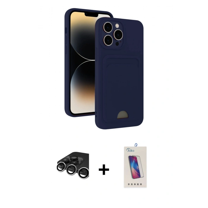 MARSİLYAN™- iPhone 15 Pro Kılıf Vadi Çizgi Prime - Siyah Joko 5D Cam + Raze Metal Kamera Lens - GS