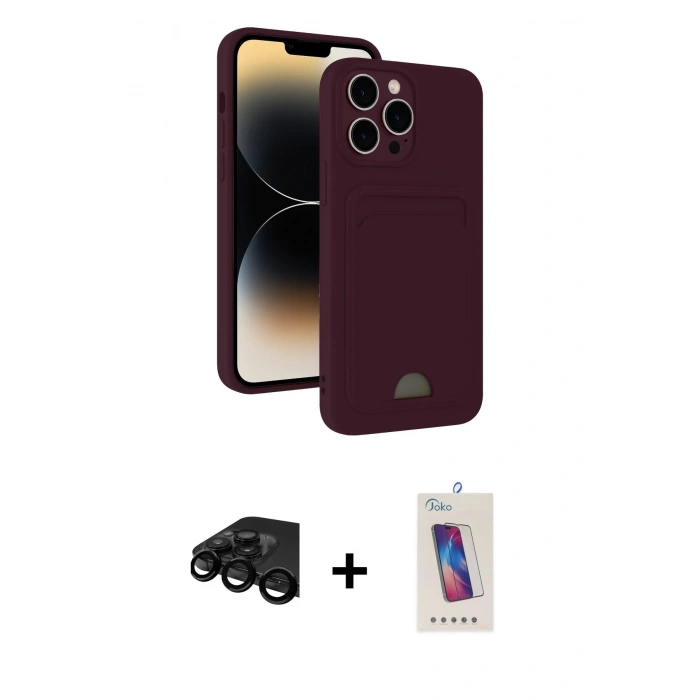 MARSİLYAN™- iPhone 15 Pro Kılıf Vadi Çizgi Prime - Siyah Joko 5D Cam + Raze Metal Kamera Lens - SH