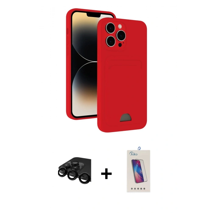 MARSİLYAN™- iPhone 15 Pro Kılıf Vadi Çizgi Prime - Siyah Joko 5D Cam + Raze Metal Kamera Lens - SH