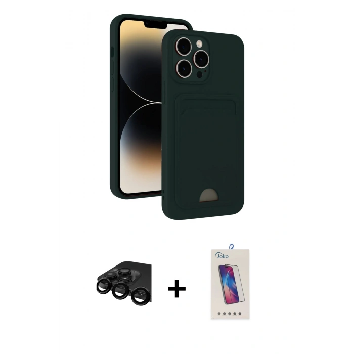 MARSİLYAN™- iPhone 15 Pro Kılıf Vadi Çizgi Prime - Siyah Joko 5D Cam + Raze Metal Kamera Lens - SH