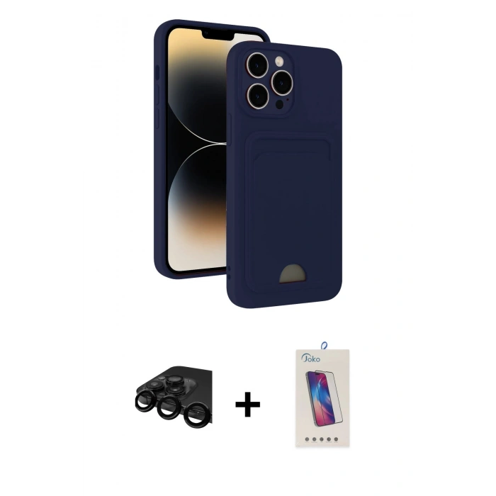 MARSİLYAN™- iPhone 15 Pro Kılıf Vadi Çizgi Prime - Siyah Joko 5D Cam + Raze Metal Kamera Lens - SH