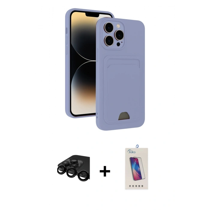 MARSİLYAN™- iPhone 15 Pro Kılıf Vadi Çizgi Prime - Siyah Joko 5D Cam + Raze Metal Kamera Lens - SH