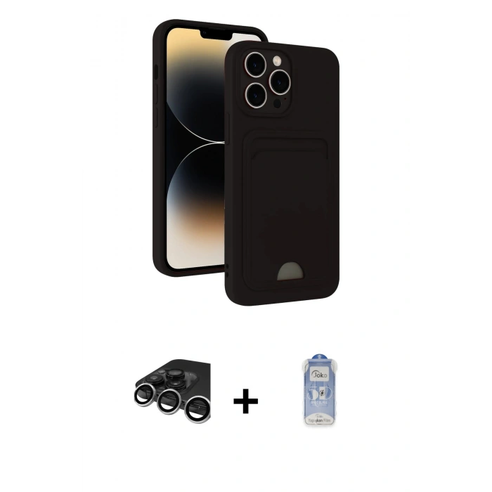 MARSİLYAN™- iPhone 15 Pro Kılıf Vadi Çizgi Prime - Siyah Joko Magic 5D Cam + Raze Metal Kamera Lens - GS