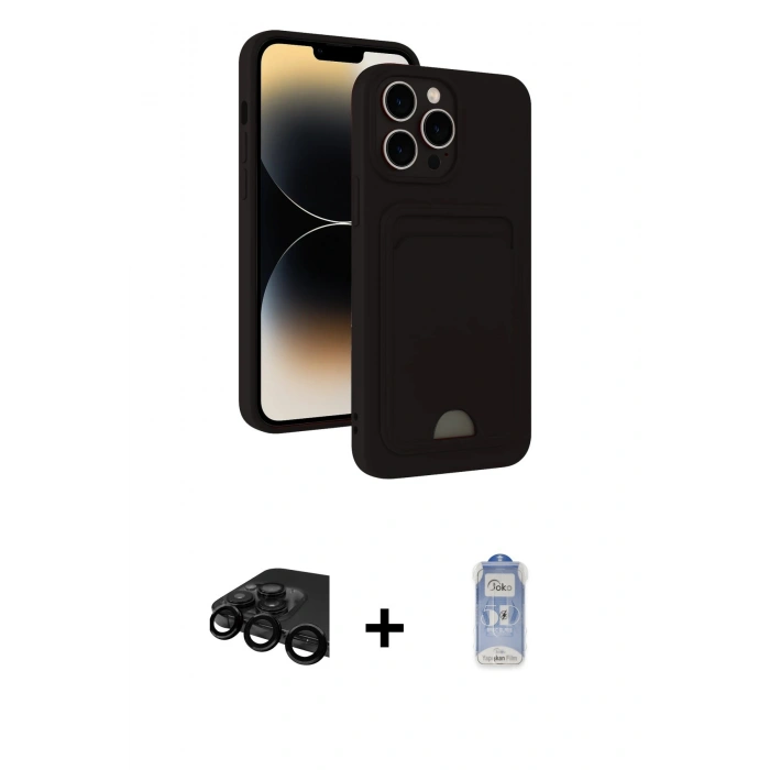MARSİLYAN™- iPhone 15 Pro Kılıf Vadi Çizgi Prime - Siyah Joko Magic 5D Cam + Raze Metal Kamera Lens - SH