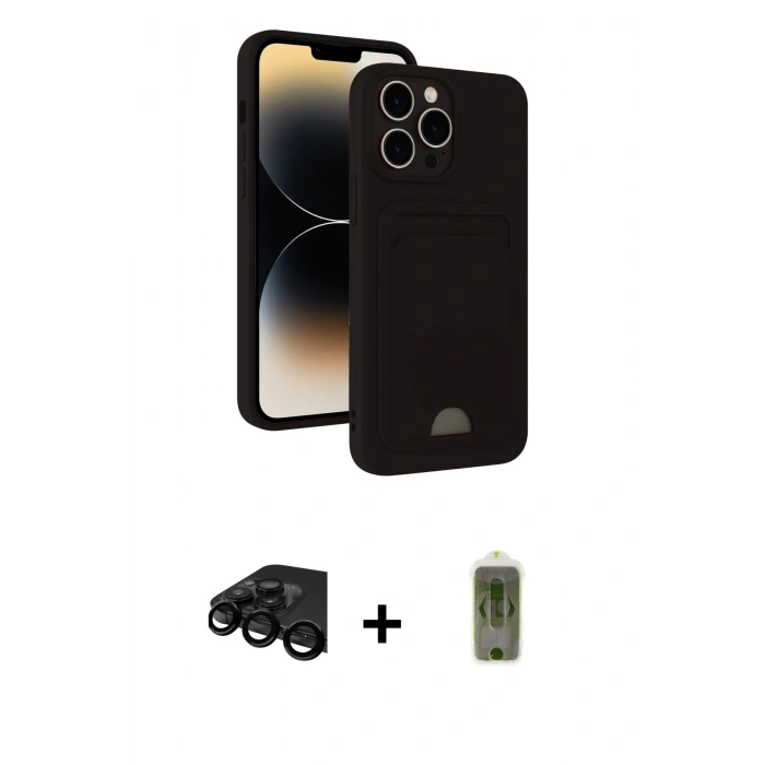 MARSİLYAN™- iPhone 15 Pro Kılıf Vadi Çizgi Prime - Siyah Joko Magic 5D Hayalet Cam + Raze Metal Kamera Lens - SH