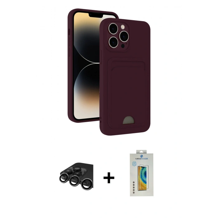 MARSİLYAN™- iPhone 15 Pro Kılıf Vadi Çizgi Prime - Siyah Polymer Nano Ekran Koruyucu + Raze Metal Kamera Lens - TMGI
