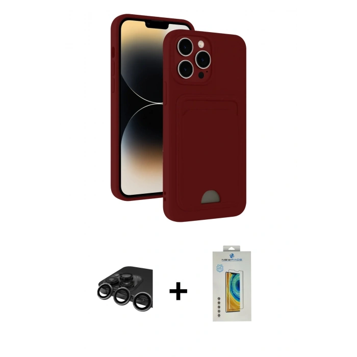 MARSİLYAN™- iPhone 15 Pro Kılıf Vadi Çizgi Prime - Siyah Polymer Nano Ekran Koruyucu + Raze Metal Kamera Lens - TMGI