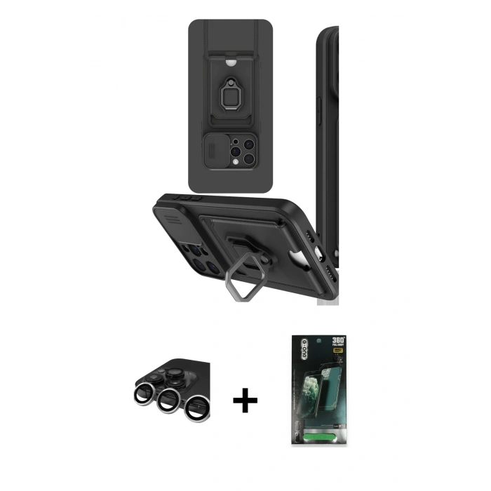 MARSİLYAN™- iPhone 15 Pro Kılıf Vadi Form Prime - Şeffaf 360 Full Body Arka Koruyucu + Raze Metal Kamera Lens - GS