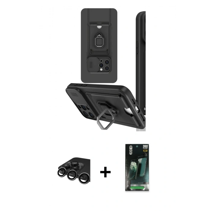 MARSİLYAN™- iPhone 15 Pro Kılıf Vadi Form Prime - Şeffaf 360 Full Body Arka Koruyucu + Raze Metal Kamera Lens - TMGI
