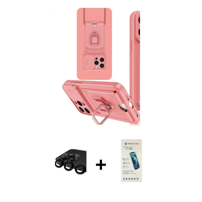 MARSİLYAN™- iPhone 15 Pro Kılıf Vadi Form Prime - Şeffaf Pasifik Cam Ekran Koruyucu + Raze Metal Kamera Lens - SH