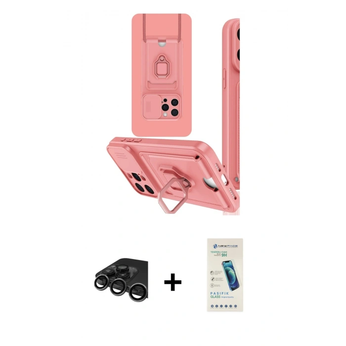 MARSİLYAN™- iPhone 15 Pro Kılıf Vadi Form Prime - Şeffaf Pasifik Cam Ekran Koruyucu + Raze Metal Kamera Lens - TMGI