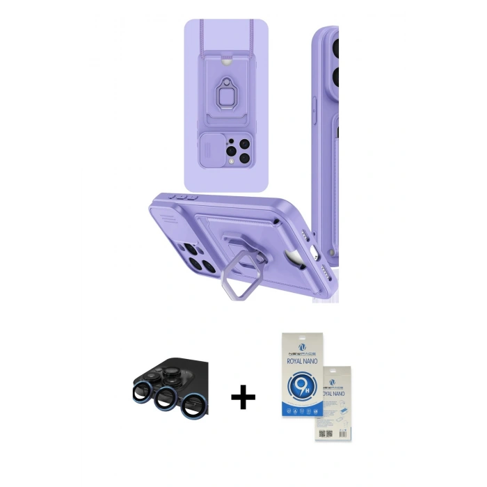 MARSİLYAN™- iPhone 15 Pro Kılıf Vadi Form Prime - Şeffaf Royal Nano Ekran Koruyucu + Raze Metal Kamera Lens - LT