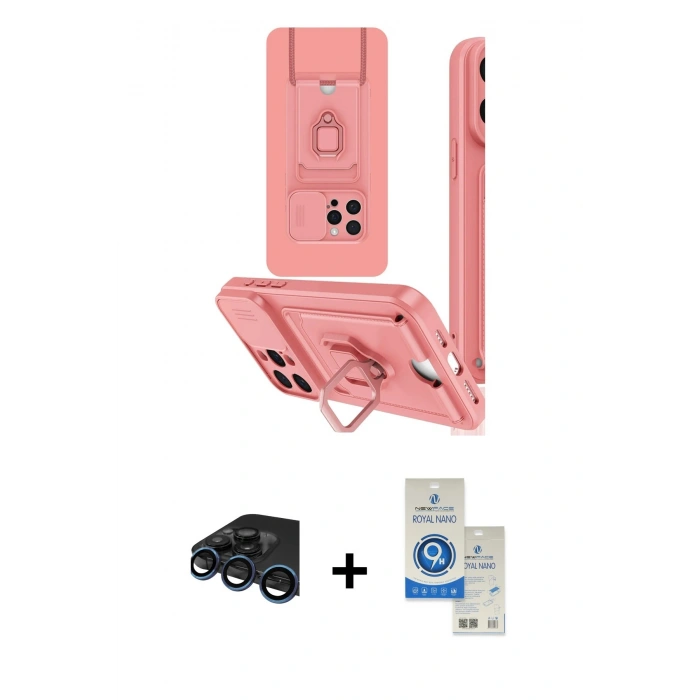 MARSİLYAN™- iPhone 15 Pro Kılıf Vadi Form Prime - Şeffaf Royal Nano Ekran Koruyucu + Raze Metal Kamera Lens - LT