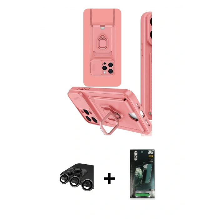 MARSİLYAN™- iPhone 15 Pro Kılıf Vadi Form Prime - Siyah 360 Mat Full Body Arka Koruyucu + Raze Metal Kamera Lens - TMGI