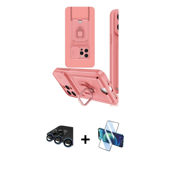 MARSİLYAN™- iPhone 15 Pro Kılıf Vadi Form Prime - Siyah 3D Antistatik Cam Ekran Koruyucu + Raze Metal Kamera Lens - LT