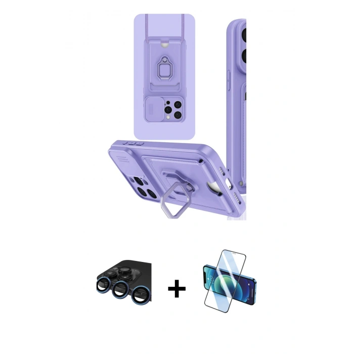 MARSİLYAN™- iPhone 15 Pro Kılıf Vadi Form Prime - Siyah 3D Antistatik Cam Ekran Koruyucu + Raze Metal Kamera Lens - LT