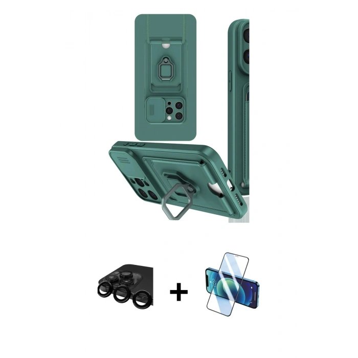 MARSİLYAN™- iPhone 15 Pro Kılıf Vadi Form Prime - Siyah 3D Antistatik Cam Ekran Koruyucu + Raze Metal Kamera Lens - SH