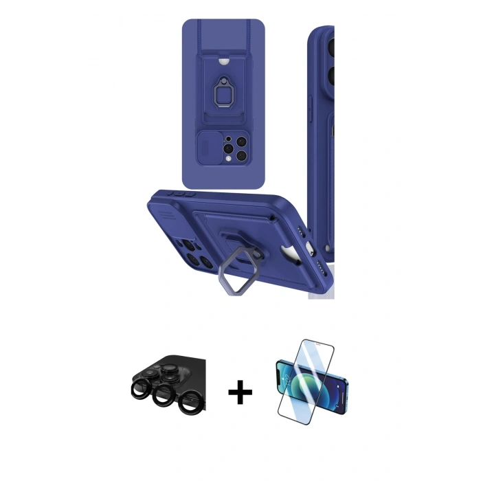 MARSİLYAN™- iPhone 15 Pro Kılıf Vadi Form Prime - Siyah 3D Antistatik Cam Ekran Koruyucu + Raze Metal Kamera Lens - SH