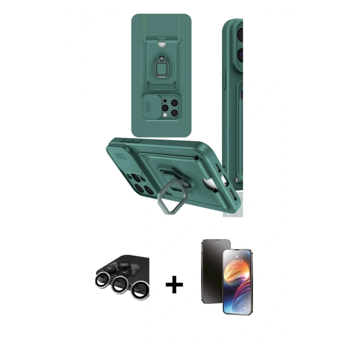 MARSİLYAN™- iPhone 15 Pro Kılıf Vadi Form Prime - Siyah 3D Antistatik Mat Seramik Nano Ekran Koruyucu + Raze Metal Kamera Lens - GS