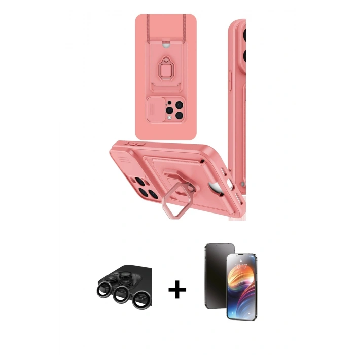 MARSİLYAN™- iPhone 15 Pro Kılıf Vadi Form Prime - Siyah 3D Antistatik Mat Seramik Nano Ekran Koruyucu + Raze Metal Kamera Lens - TMGI