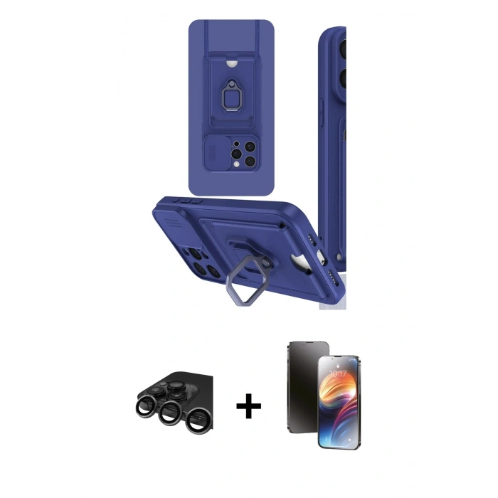 MARSİLYAN™- iPhone 15 Pro Kılıf Vadi Form Prime - Siyah 3D Antistatik Mat Seramik Nano Ekran Koruyucu + Raze Metal Kamera Lens - TMGI