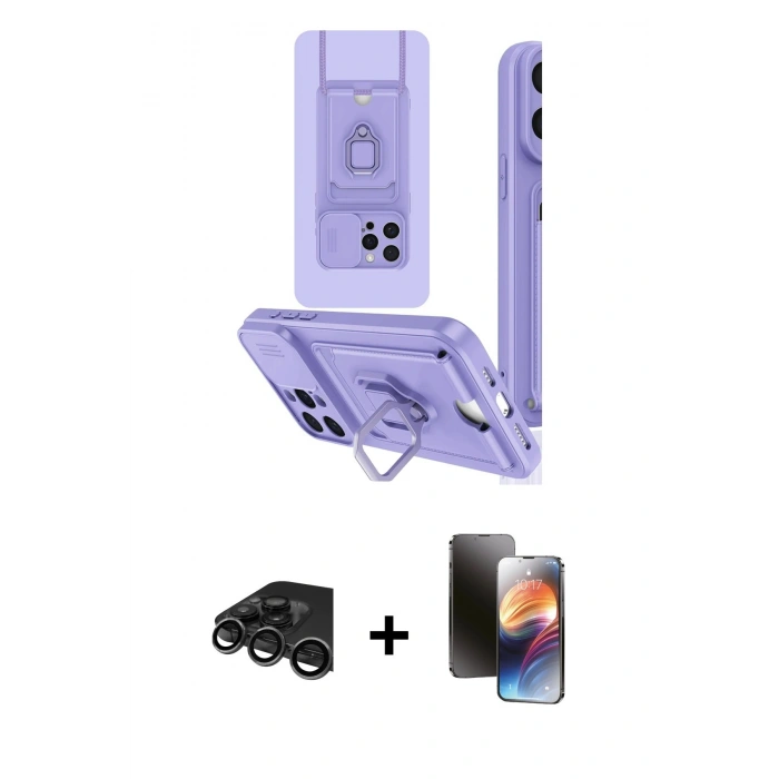 MARSİLYAN™- iPhone 15 Pro Kılıf Vadi Form Prime - Siyah 3D Antistatik Mat Seramik Nano Ekran Koruyucu + Raze Metal Kamera Lens - TMGI