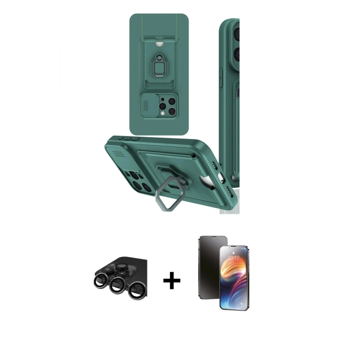 MARSİLYAN™- iPhone 15 Pro Kılıf Vadi Form Prime - Siyah 3D Antistatik Mat Seramik Nano Ekran Koruyucu + Raze Metal Kamera Lens - TMGI