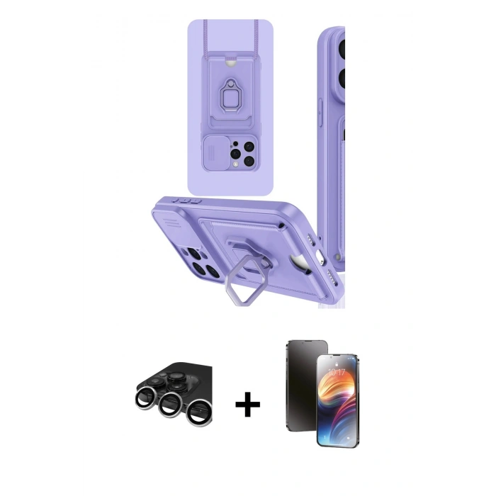 MARSİLYAN™- iPhone 15 Pro Kılıf Vadi Form Prime - Siyah 3D Antistatik Mat Seramik Nano Ekran Koruyucu + Raze Metal Kamera Lens - GS