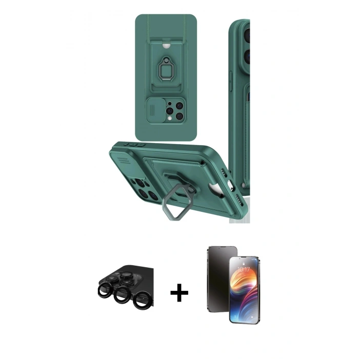 MARSİLYAN™- iPhone 15 Pro Kılıf Vadi Form Prime - Siyah 3D Antistatik Mat Seramik Nano Ekran Koruyucu + Raze Metal Kamera Lens - SH