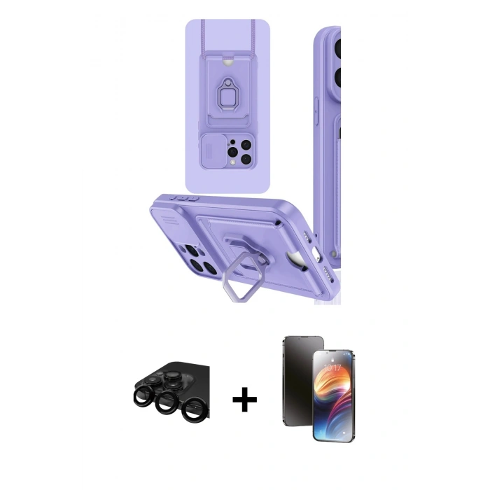 MARSİLYAN™- iPhone 15 Pro Kılıf Vadi Form Prime - Siyah 3D Antistatik Mat Seramik Nano Ekran Koruyucu + Raze Metal Kamera Lens - SH