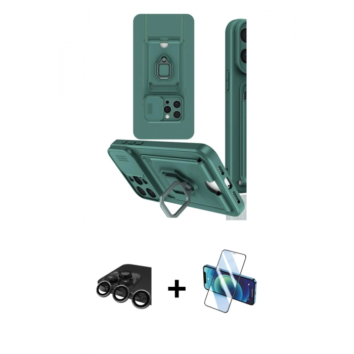 MARSİLYAN™- iPhone 15 Pro Kılıf Vadi Form Prime - Siyah 3D Antistatik Seramik Nano Ekran Koruyucu + Raze Metal Kamera Lens - TMGI