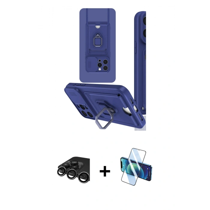 MARSİLYAN™- iPhone 15 Pro Kılıf Vadi Form Prime - Siyah 3D Antistatik Seramik Nano Ekran Koruyucu + Raze Metal Kamera Lens - TMGI