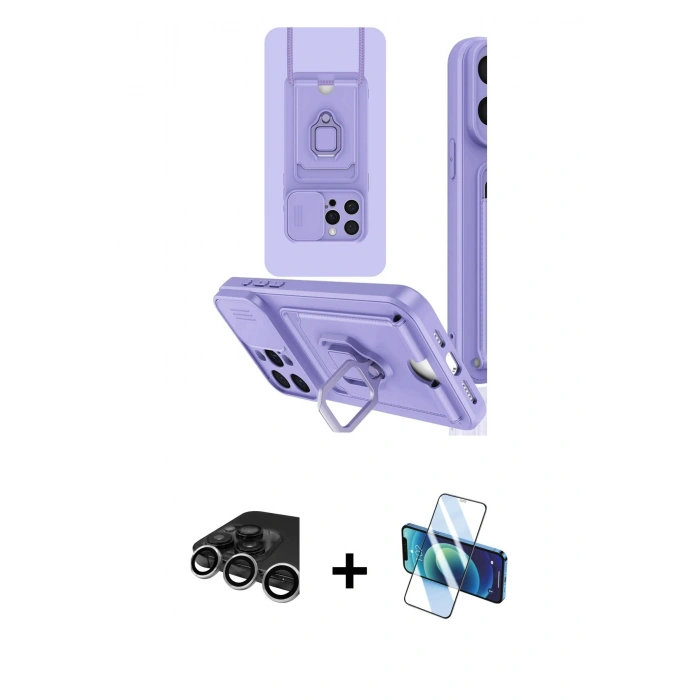 MARSİLYAN™- iPhone 15 Pro Kılıf Vadi Form Prime - Siyah 3D Antistatik Seramik Nano Ekran Koruyucu + Raze Metal Kamera Lens - GS