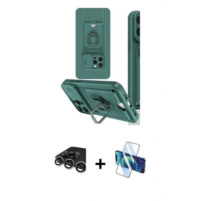 MARSİLYAN™- iPhone 15 Pro Kılıf Vadi Form Prime - Siyah 3D Antistatik Seramik Nano Ekran Koruyucu + Raze Metal Kamera Lens - GS