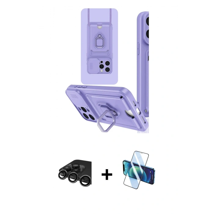 MARSİLYAN™- iPhone 15 Pro Kılıf Vadi Form Prime - Siyah 3D Antistatik Seramik Nano Ekran Koruyucu + Raze Metal Kamera Lens - TMGI