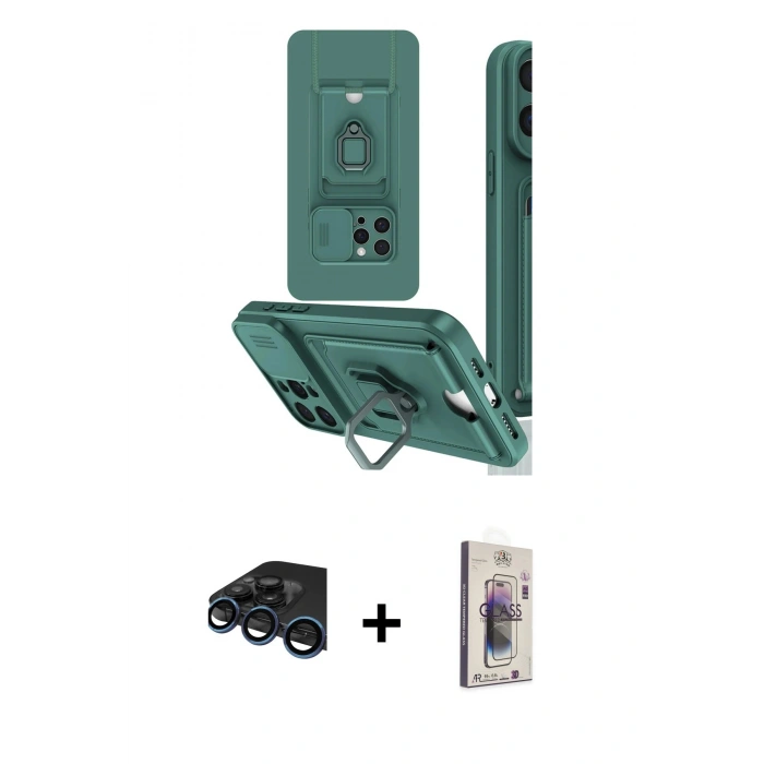 MARSİLYAN™- iPhone 15 Pro Kılıf Vadi Form Prime - Siyah Bilvis 3D Cam Ekran Koruyucu + Raze Metal Kamera Lens - LT