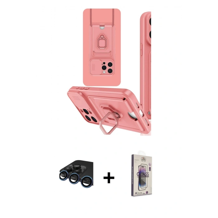 MARSİLYAN™- iPhone 15 Pro Kılıf Vadi Form Prime - Siyah Bilvis 3D Cam Ekran Koruyucu + Raze Metal Kamera Lens - LT