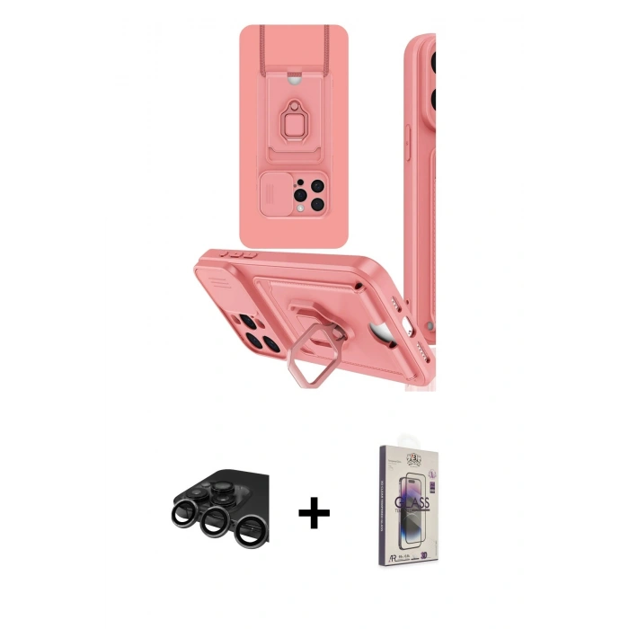 MARSİLYAN™- iPhone 15 Pro Kılıf Vadi Form Prime - Siyah Bilvis 3D Cam Ekran Koruyucu + Raze Metal Kamera Lens - TMGI