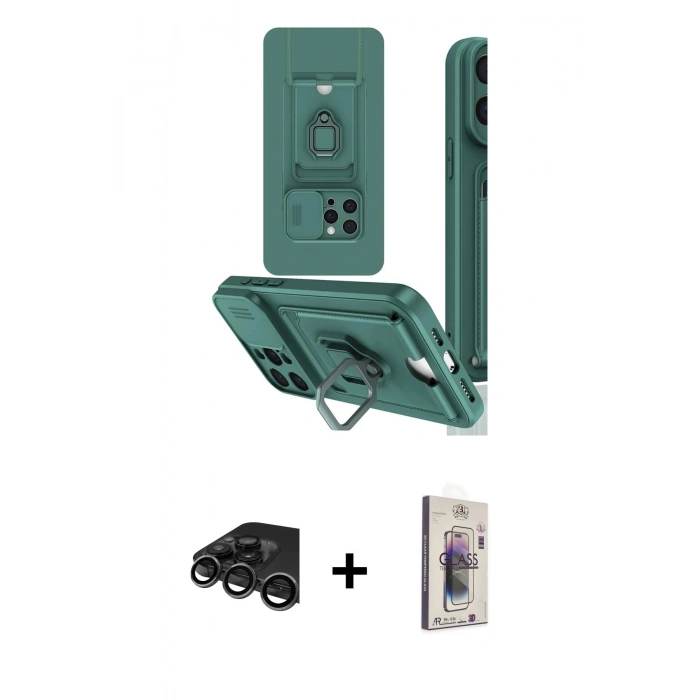 MARSİLYAN™- iPhone 15 Pro Kılıf Vadi Form Prime - Siyah Bilvis 3D Cam Ekran Koruyucu + Raze Metal Kamera Lens - TMGI